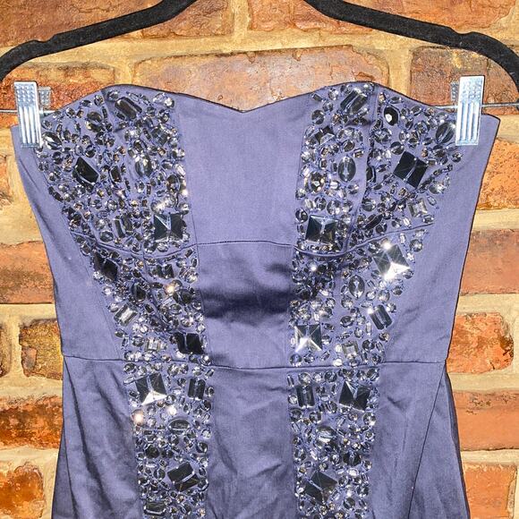French Connection Vintage Y2k Blue Beaded Embellished Strapless Dress Size 4 - Picture 2 of 8